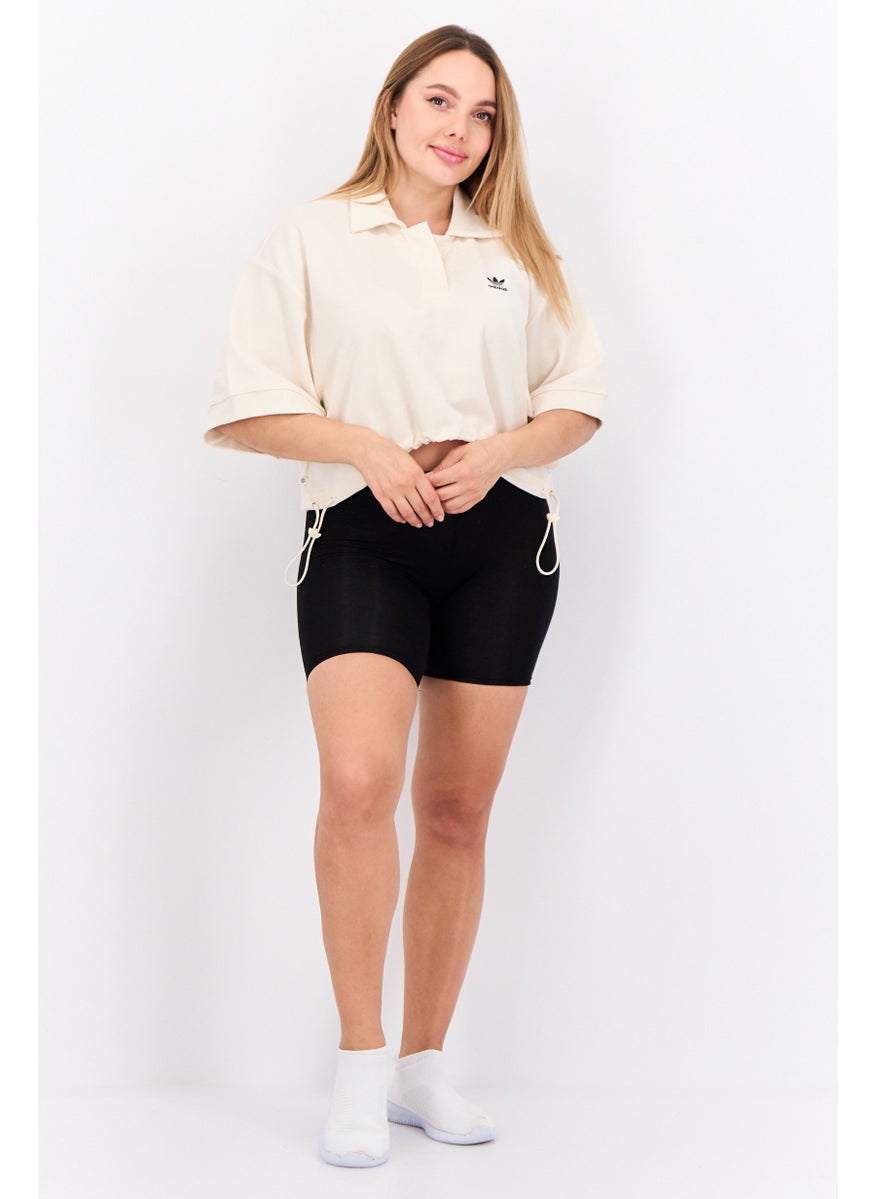 adidas Originals Women Sportswear Fit Short Sleeves Outdoor Crop Polo Shirt, Beige  - Image 4