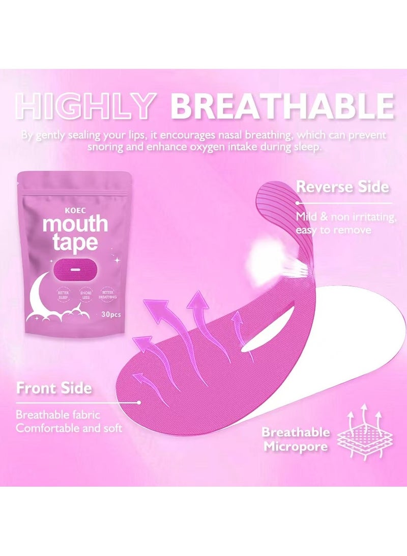 KOEC Mouth Tape for Sleeping - Anti Snoring Strips for Better Sleep - Comfortable & Hypoallergenic - Promote Nasal Breathing (pink, 30)  - Image 3