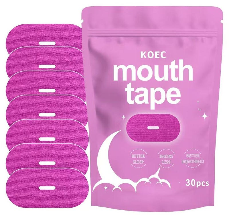 ك أو إي سي شريط الفم للنوم - شرائط مكافحة الشخير لتحسين النوم - مريحة ومنخفضة الحساسية - تعزيز التنفس الأنفي (الوردي ، 30) - Image 1