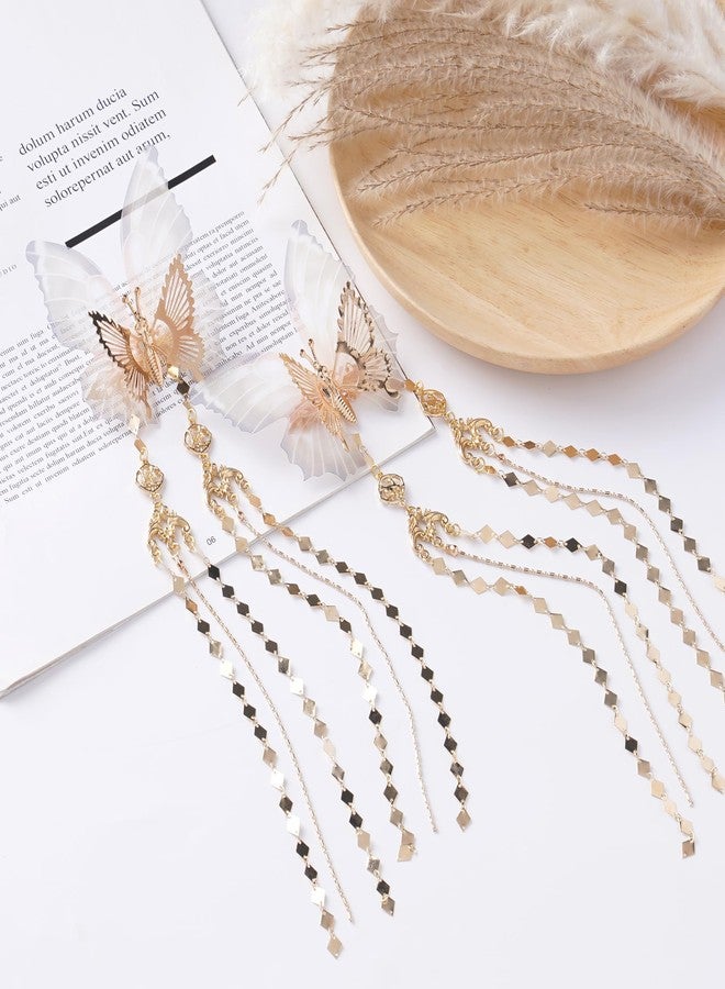 FRESHME Renaissance Butterfly Hair Clips - 2 Pcs Gold Fairy Hair Clamps with Tassel Elf Hair Claw Clips Wedding Renfaire Cosplay Fantasy Prom Dress Up Hair Accessories for Women - Image 2