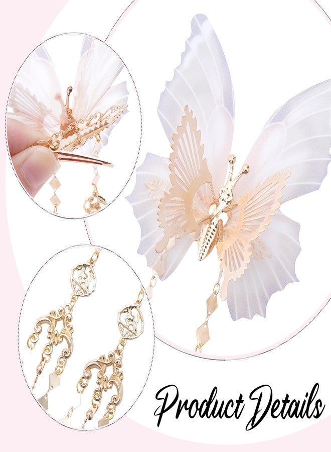FRESHME Renaissance Butterfly Hair Clips - 2 Pcs Gold Fairy Hair Clamps with Tassel Elf Hair Claw Clips Wedding Renfaire Cosplay Fantasy Prom Dress Up Hair Accessories for Women - Image 3