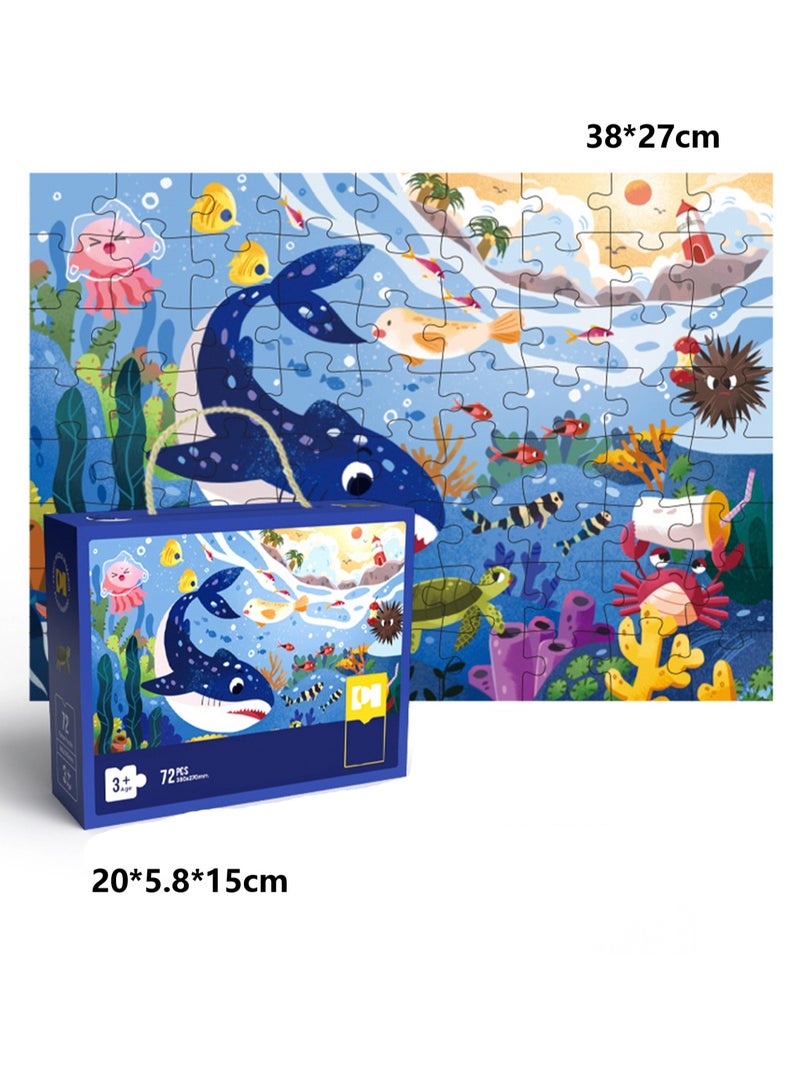 Cute Cartoon Children'S Jigsaw Puzzle Educational Toys, Children'S Gifts Birthday Sharing Souvenirs Gift Box Jigsaw Puzzle Educational Toys Kindergarten Gifts, Suitable For Children Over Three Years Old To Play (72 pieces of Ocean Crisis) - Image 2