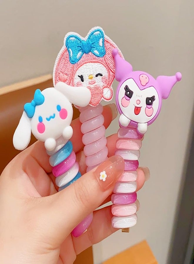 QUILBOOL Colorful Telephone Wire Hair Bands for Kids, Cute Cartoon Phone Cord Straight Spiral Hair Ties, Spiral Hair Ties For Girl Phone Cord, Waterproof High Elastic Rubber, Ponytail Holder Accessories - 2pc, Multi. - Image 1