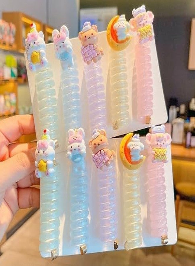 QUILBOOL Colorful Telephone Wire Hair Bands for Kids, Cute Cartoon Phone Cord Straight Spiral Hair Ties, Spiral Hair Ties For Girl Phone Cord, Waterproof High Elastic Rubber, Ponytail Holder Accessories - 2pc, Multi. - Image 5