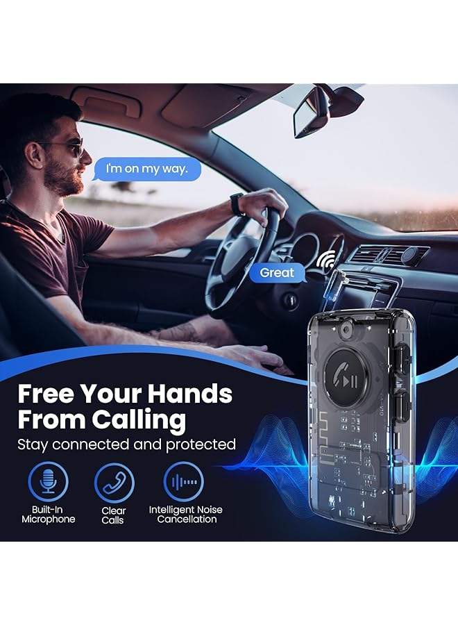 KASTWAVE Bluetooth 5.3 Car Adapter, Wireless Audio Receiver For Home Stereo/Car Audio/Speakers/Wired Headphones, Stronger Connection, 20H Battery Life, Hands-Free Call, Noise Canceling (Transparent) - Image 4