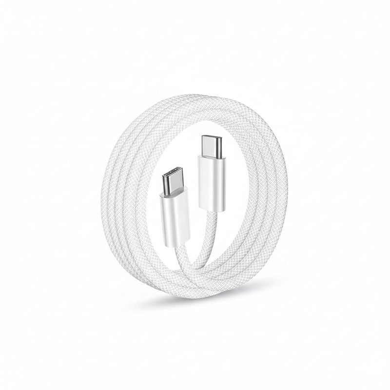 LinJie كابل USB-C 2M، كابل شحن طويل مضفر، كابل شحن فائق السرعة، متوافق مع iPhone 15-17/15-17 Pro/15-17 Plus/15-17 Pro Max، iPad Mini/Pro، MacBook Pro/Air (أبيض) - Image 1