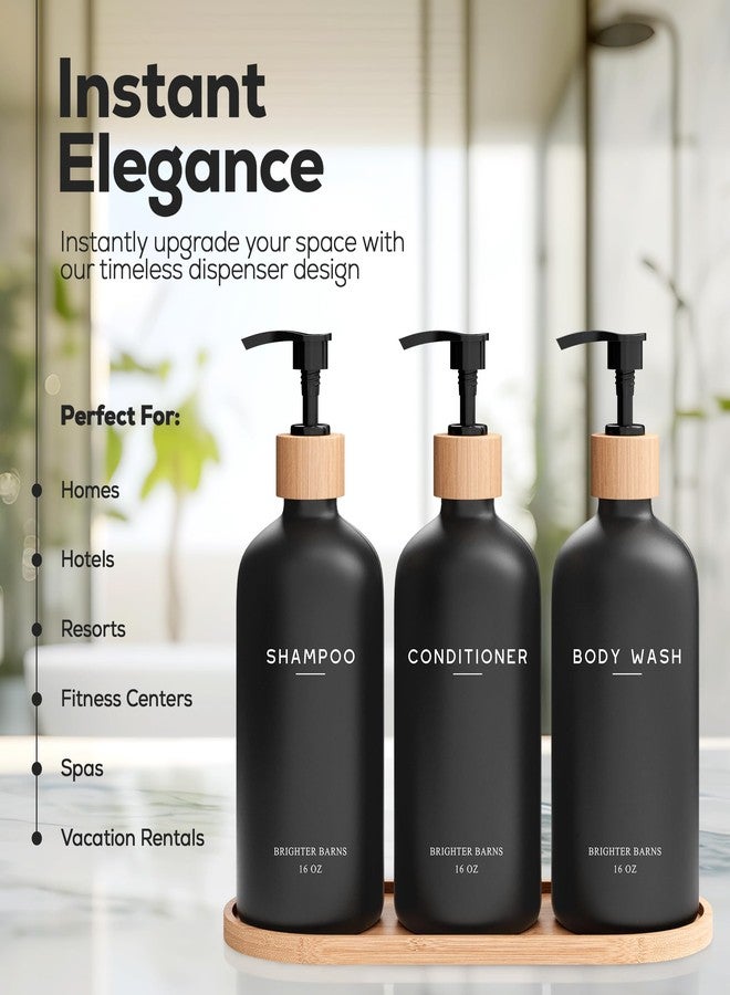 Brighter Barns Black Shampoo and Conditioner Dispenser Set - Body Wash, Shampoo Dispenser for Shower with Pump - Refillable Plastic Shower Soap Dispenser for Bathroom Decor in Home, Airbnb (Black) - Image 2