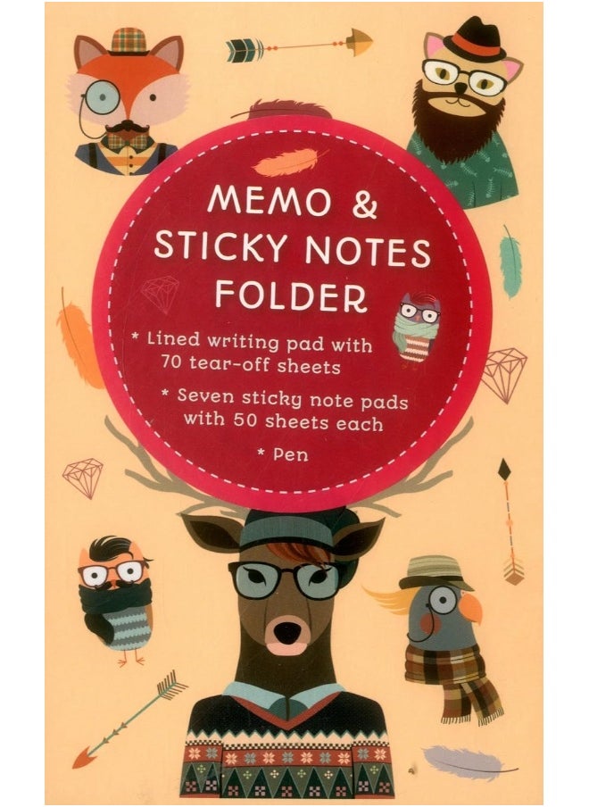 Memo & Sticky Notes Folder: Hipster Animals: Small Folder Containing 7 Sticky Notepads, a Tear-Off Lined Writing Pad, and Gel Pen 