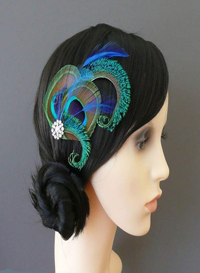 Fodattm Handmade Bohemian Peacock Feather Hair Clip Hair Accessory Elegant Showgirl Headpiece Hair Pin Wedding Dance Party Headwear Headdress (E#) - Image 5