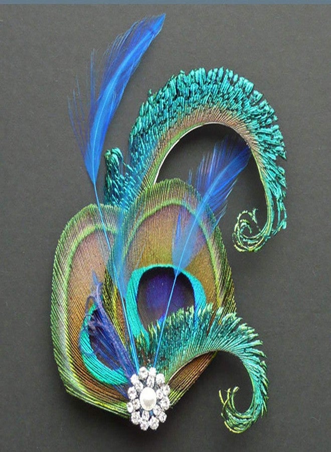 Fodattm Handmade Bohemian Peacock Feather Hair Clip Hair Accessory Elegant Showgirl Headpiece Hair Pin Wedding Dance Party Headwear Headdress (E#) - Image 2