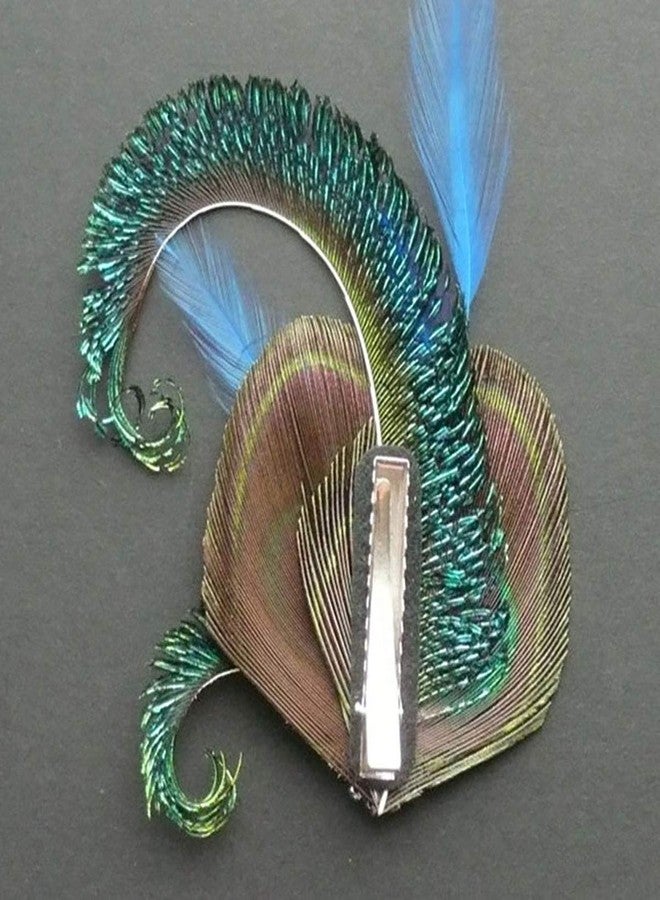 Fodattm Handmade Bohemian Peacock Feather Hair Clip Hair Accessory Elegant Showgirl Headpiece Hair Pin Wedding Dance Party Headwear Headdress (E#) - Image 3