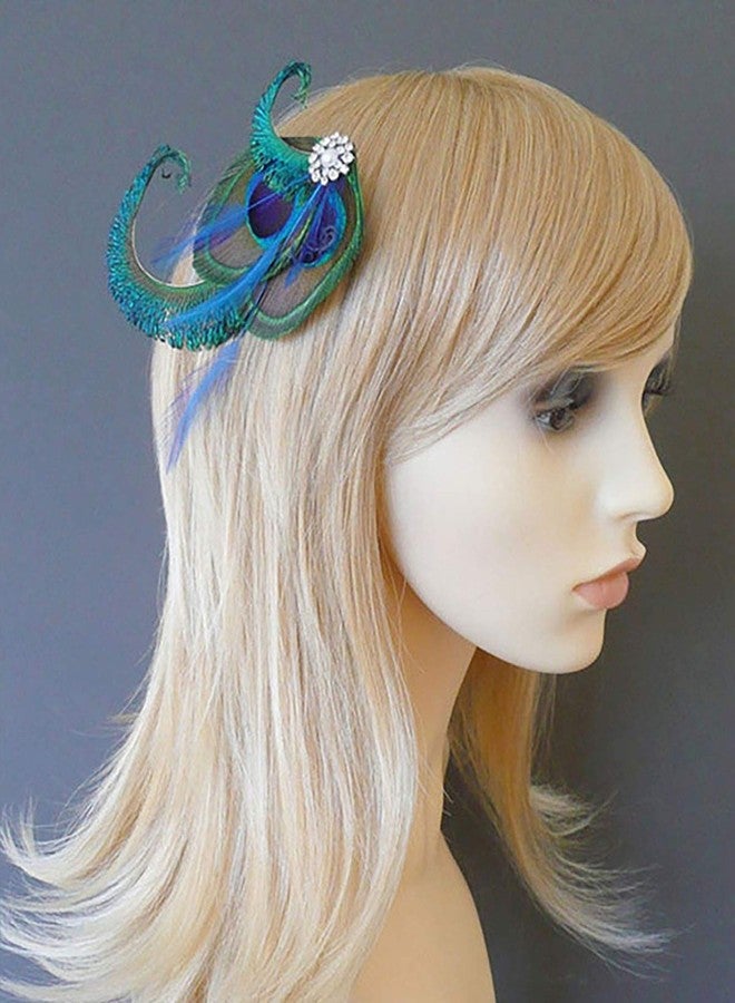 Fodattm Handmade Bohemian Peacock Feather Hair Clip Hair Accessory Elegant Showgirl Headpiece Hair Pin Wedding Dance Party Headwear Headdress (E#) - Image 4