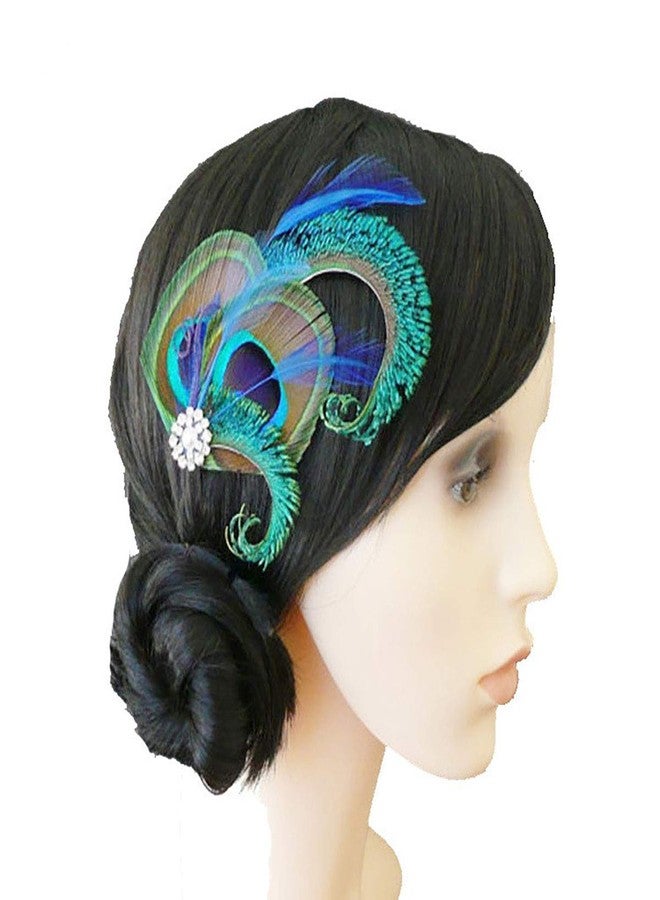 Fodattm Handmade Bohemian Peacock Feather Hair Clip Hair Accessory Elegant Showgirl Headpiece Hair Pin Wedding Dance Party Headwear Headdress (E#) - Image 1