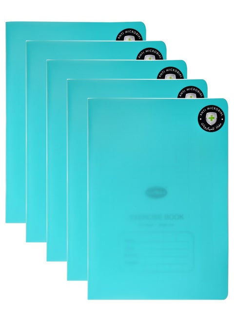 5-Piece A4 Size Single Line Exercise Book 200 Pages With PVC Cover Blue