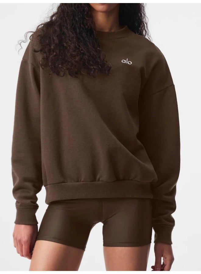 ALO Heavy Industry Silver-Plated 3D Logo Round Neck Fleece Sweatshirt