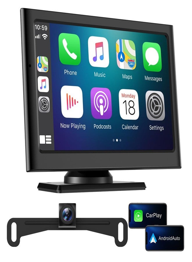 Foxpark Wireless Apple Carplay Screen for Car:Sunlight Readable HD Touchscreen with Wireless Android Auto,Backup Camera,Portable Carplay with Voice Control,AUX,FM Transmitter for Most Vehicle - Image 1