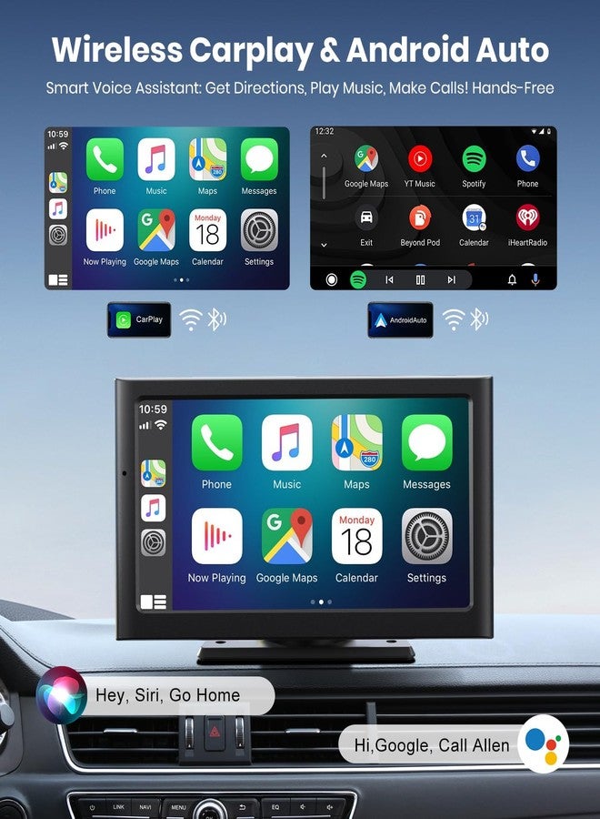 Foxpark Wireless Apple Carplay Screen for Car:Sunlight Readable HD Touchscreen with Wireless Android Auto,Backup Camera,Portable Carplay with Voice Control,AUX,FM Transmitter for Most Vehicle - Image 2