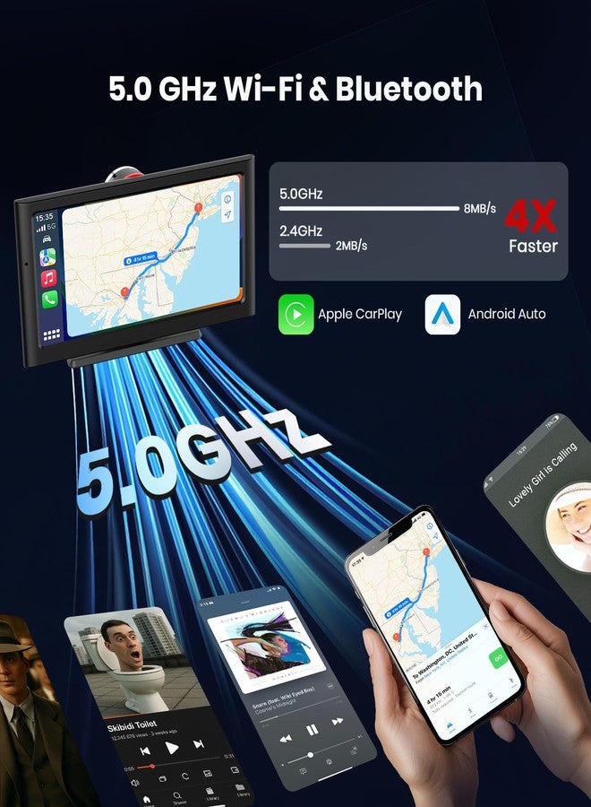 Foxpark Wireless Apple Carplay Screen for Car:Sunlight Readable HD Touchscreen with Wireless Android Auto,Backup Camera,Portable Carplay with Voice Control,AUX,FM Transmitter for Most Vehicle - Image 4