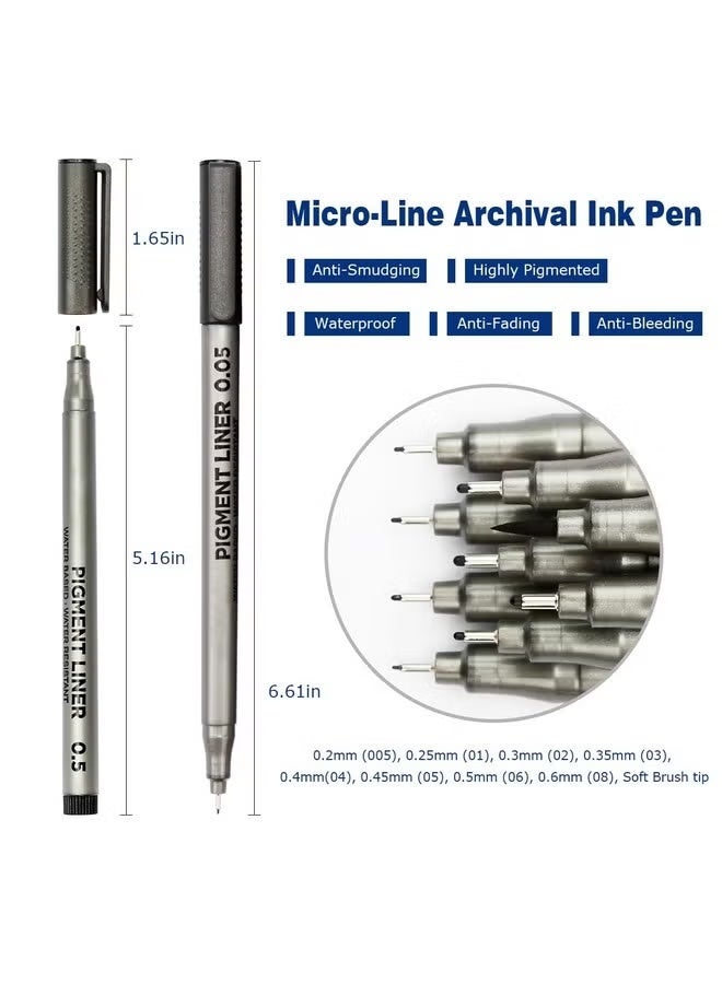 أس تي أيه أقلام تخطيط فاخرة للرسم والتصميم وتصميم القصص المصورة للطلاب، مجموعة من 9 قطع (أسود) - Image 4