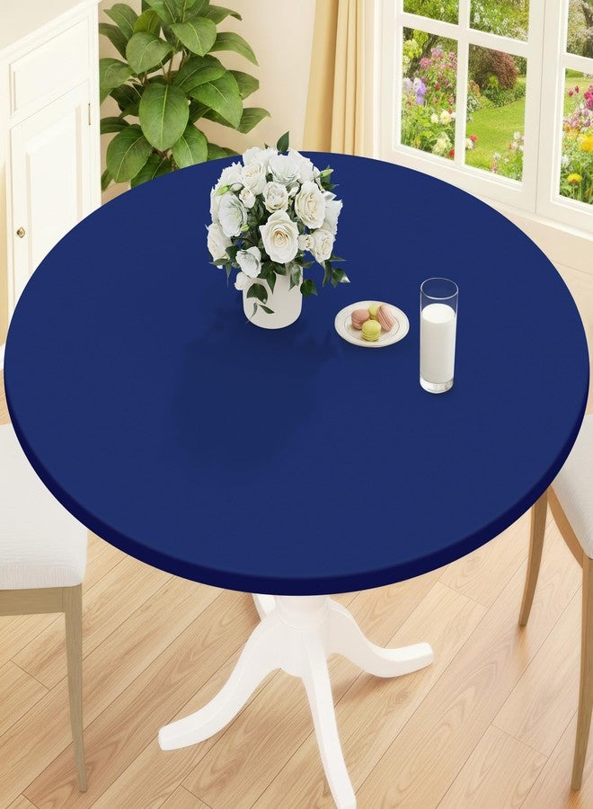 Smiry Round Picnic Tablecloth, Waterproof Elastic Fitted Table Covers for 36" - 44" Tables, Wipeable Flannel Backed Vinyl Tablecloths for Camping, Indoor, Outdoor, Navy - Image 1