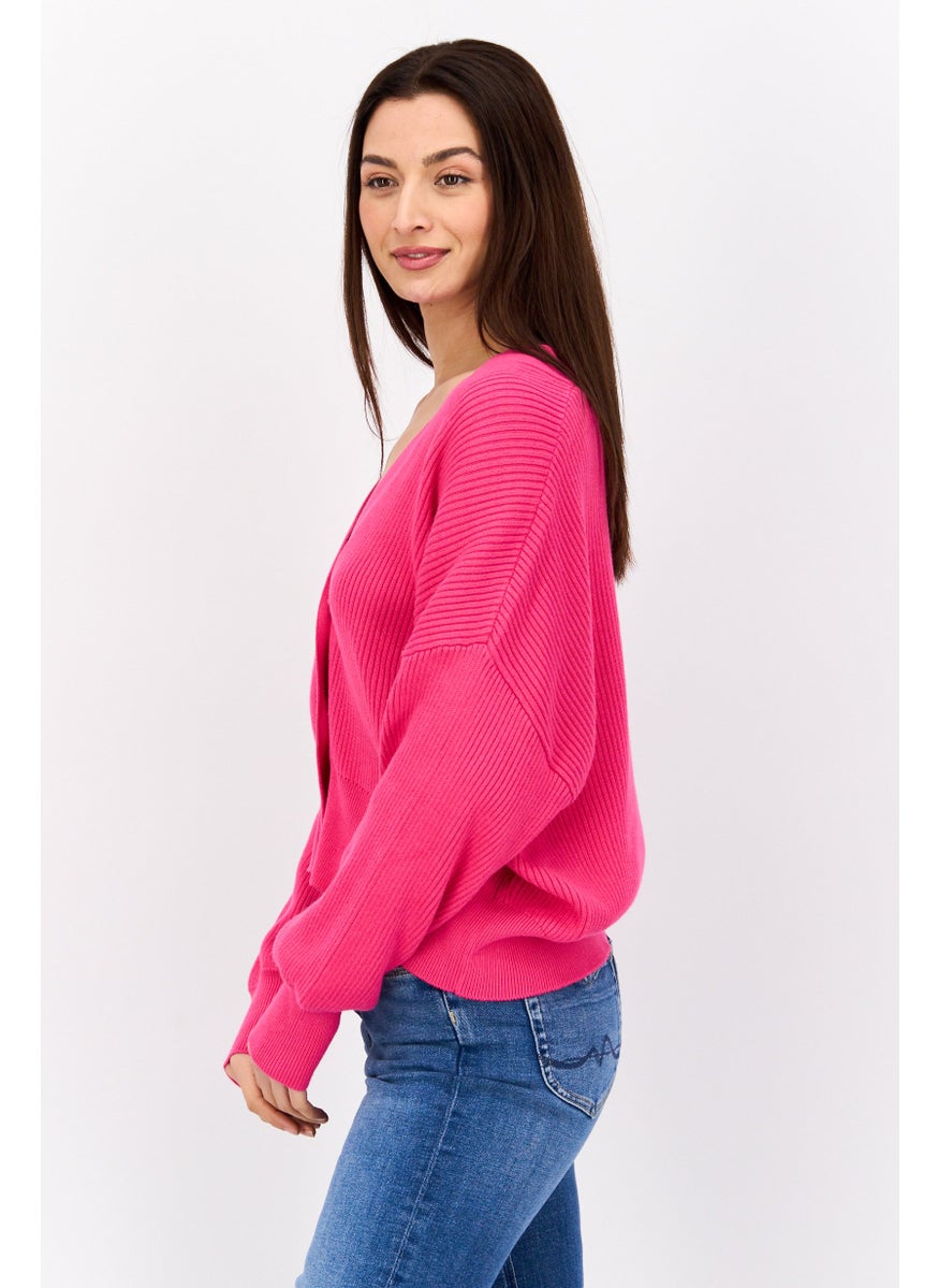 ESPRIT Women V Neck Long Sleeve Textured Cardigan, Pink  - Image 4