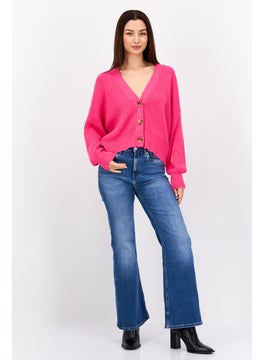 ESPRIT Women V Neck Long Sleeve Textured Cardigan, Pink  - Image 2