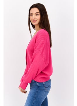 ESPRIT Women V Neck Long Sleeve Textured Cardigan, Pink  - Image 4