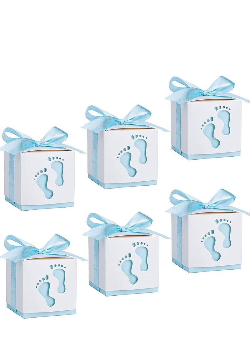 50 Baby Shower Candy Favor Gift Boxes with Ribbons for Kids Birthday and Wedding Parties in Blue - Image 1