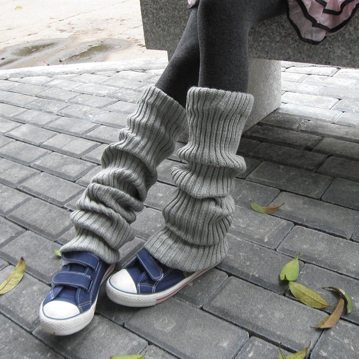 Thick Knitted Knee-High Leg Warmers Autumn Winter Light gray 