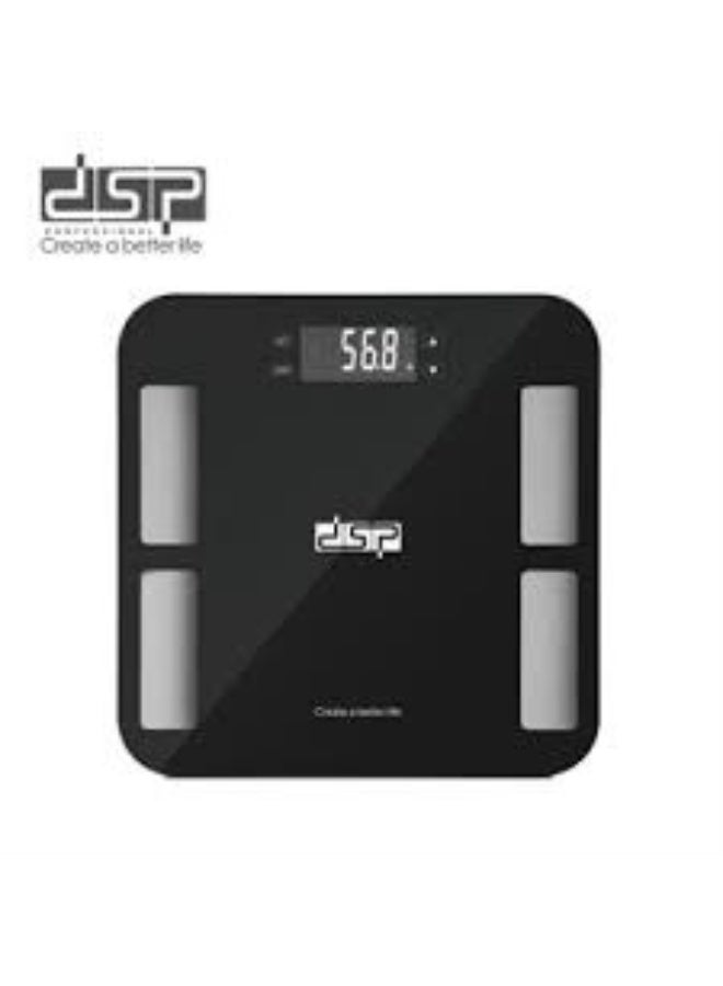 Body fat scale measures fat, water percentage, muscle, bone, weight, and calories. LCD screen, 36 x 80 mm. Maximum weight capacity 180 kg. KD7046 - Black