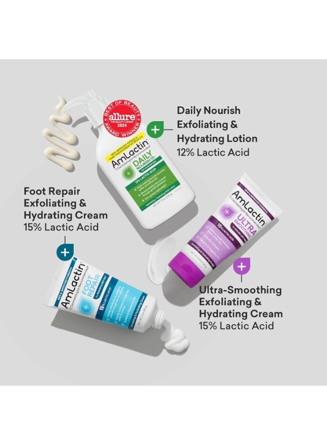 AmLactin Award-Winning Essentials Skin Care Set - Daily Nourish 12% Lotion, Ultra Smoothing Cream, Foot Repair Cream & Moisturizing Socks - Lactic Acid Moisturizer Gift Set for Whole-Body Skin Renewal - Image 2