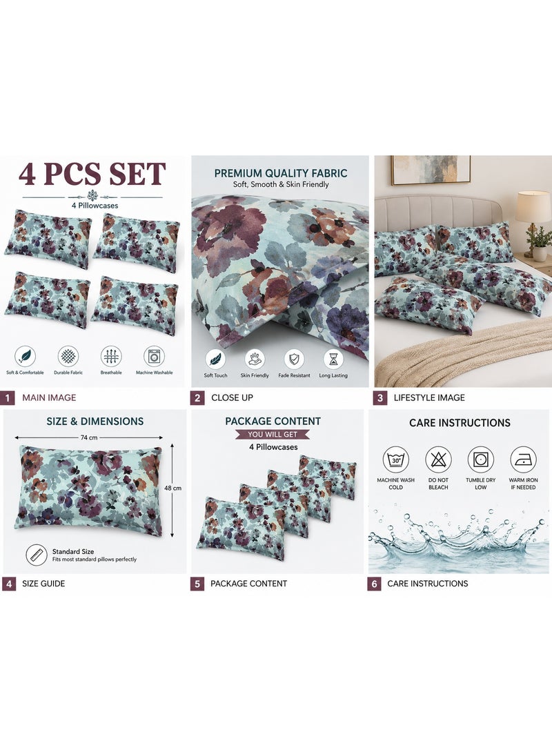 Sleep night Floral 4 Piece Pillow Case Set 50x75cm - Image 3