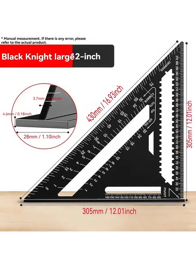 12 Inch Black Aluminum Triangle Square Precision Woodworking Measuring Tool - Image 3