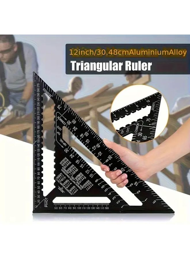 12 Inch Black Aluminum Triangle Square Precision Woodworking Measuring Tool - Image 2