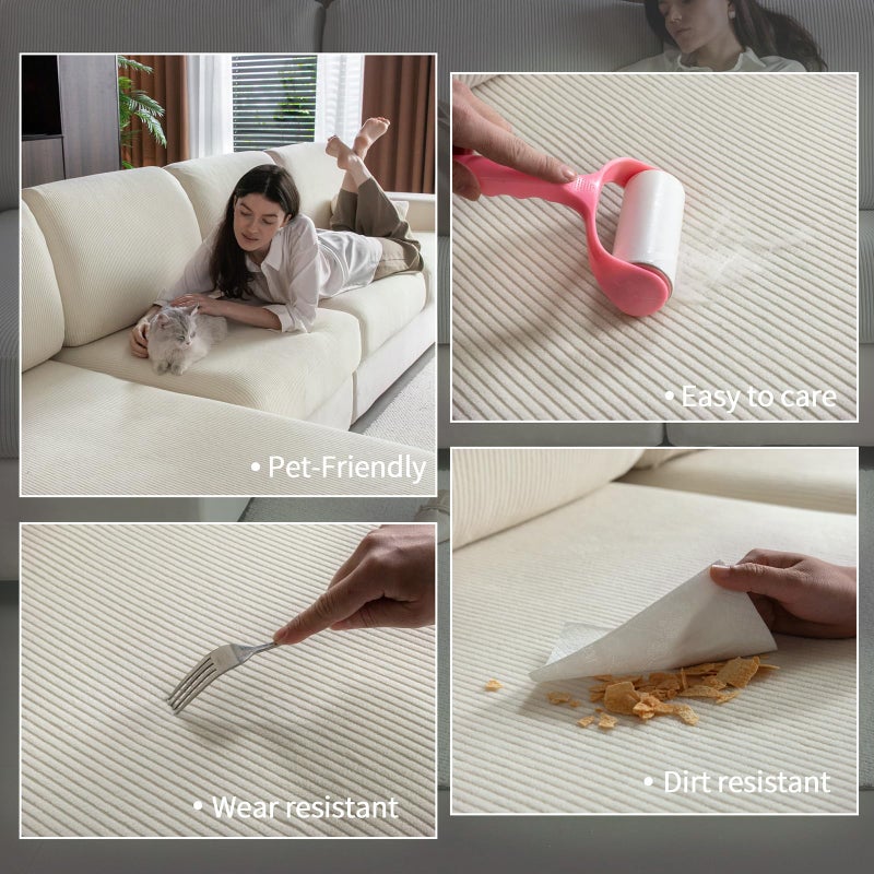 OHSIO Sectional Couch Covers, Wear Resistant Stretch Sofa Covers Washable Soft Couch Cushion Covers Anti Slip Furniture Protector Sofa Slipcovers for Pets (1 Piece Back Couch Cover, Ivory) - Image 3