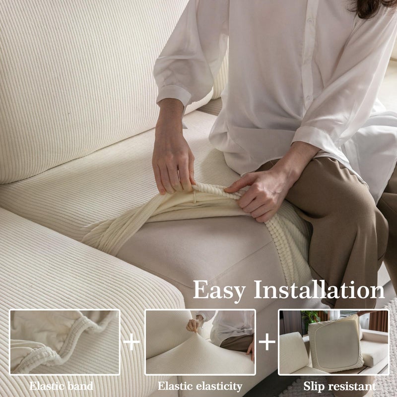 OHSIO Sectional Couch Covers, Wear Resistant Stretch Sofa Covers Washable Soft Couch Cushion Covers Anti Slip Furniture Protector Sofa Slipcovers for Pets (1 Piece Back Couch Cover, Ivory) - Image 5