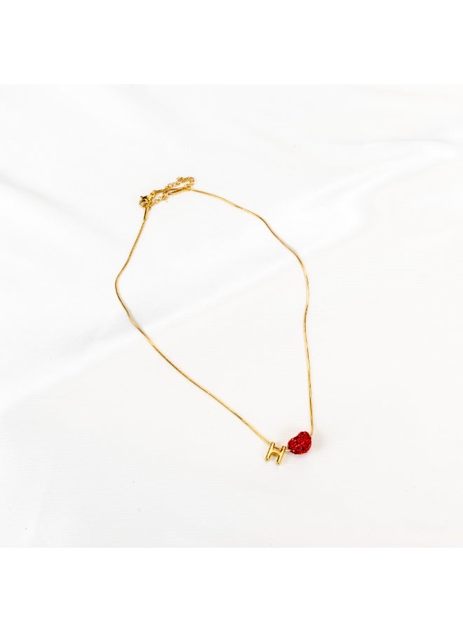 The Black Pearl Accessories Golden Stainless Steel Zirconic Heart Pendant Necklace "H" Letter - Image 2