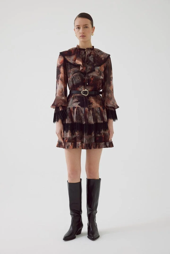 اكسيكيوز فستان قصير منقوش مزين برباط عند خط العنق