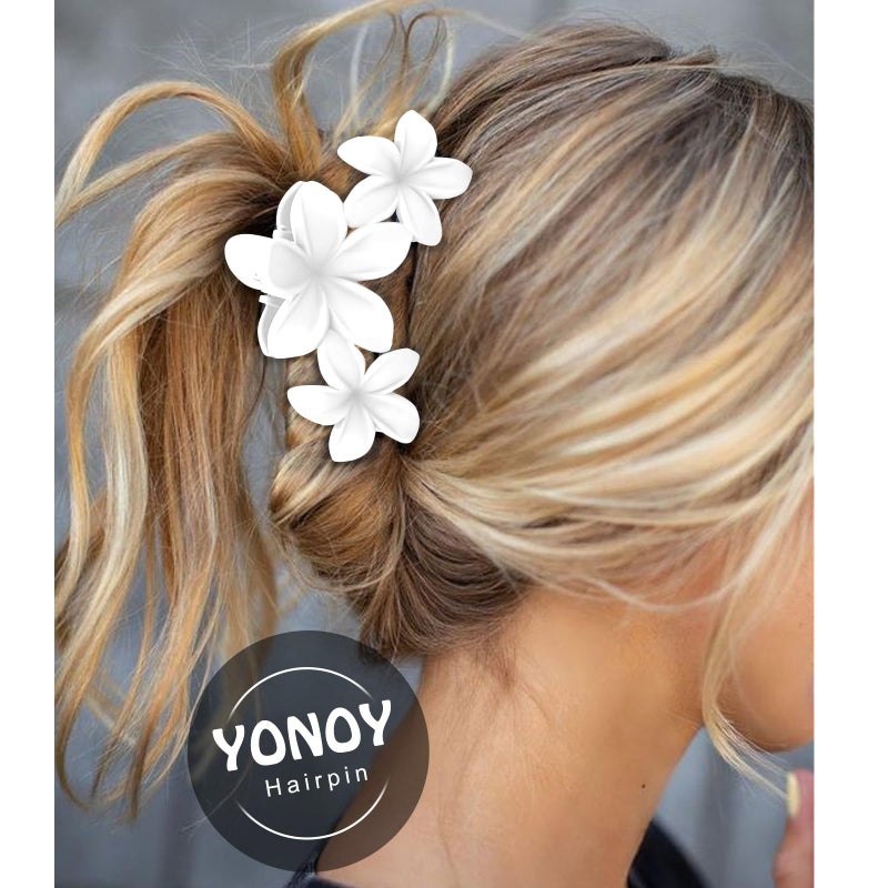 YONOY 6 قطع مشابك شعر زهور للنساء، مشابك كبيرة من بلوميريا هاواي غير قابلة للانزلاق، مع تثبيت قوي، ملحقات شعر شاطئية لطيفة - Image 4