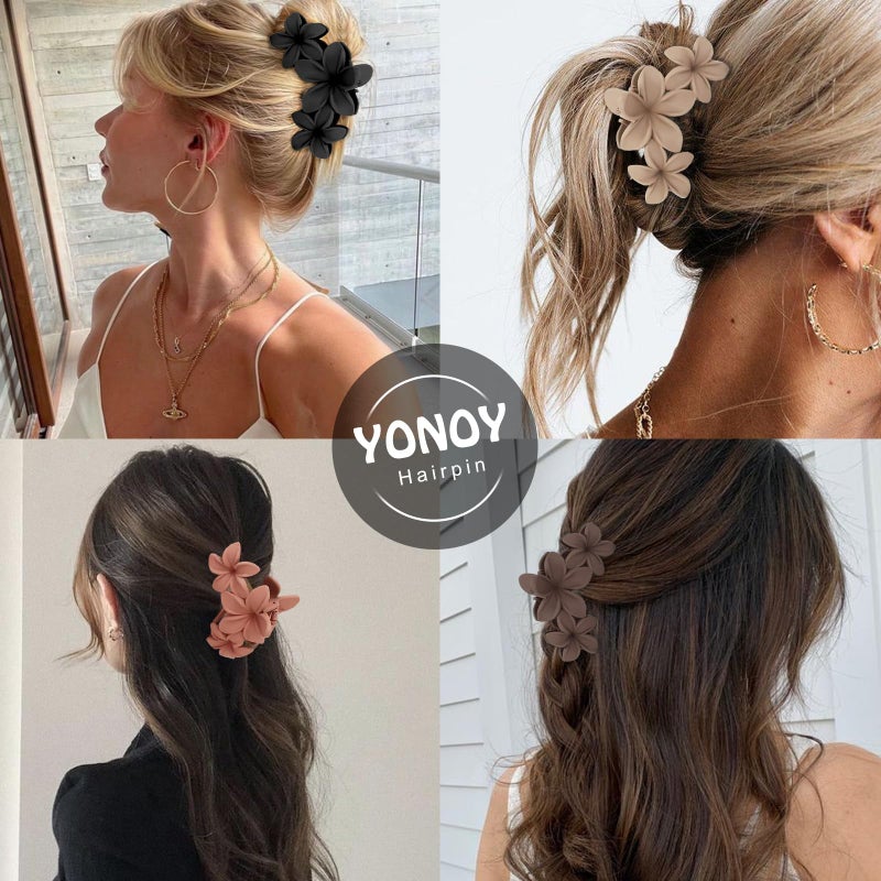 YONOY 6 قطع مشابك شعر زهور للنساء، مشابك كبيرة من بلوميريا هاواي غير قابلة للانزلاق، مع تثبيت قوي، ملحقات شعر شاطئية لطيفة - Image 3