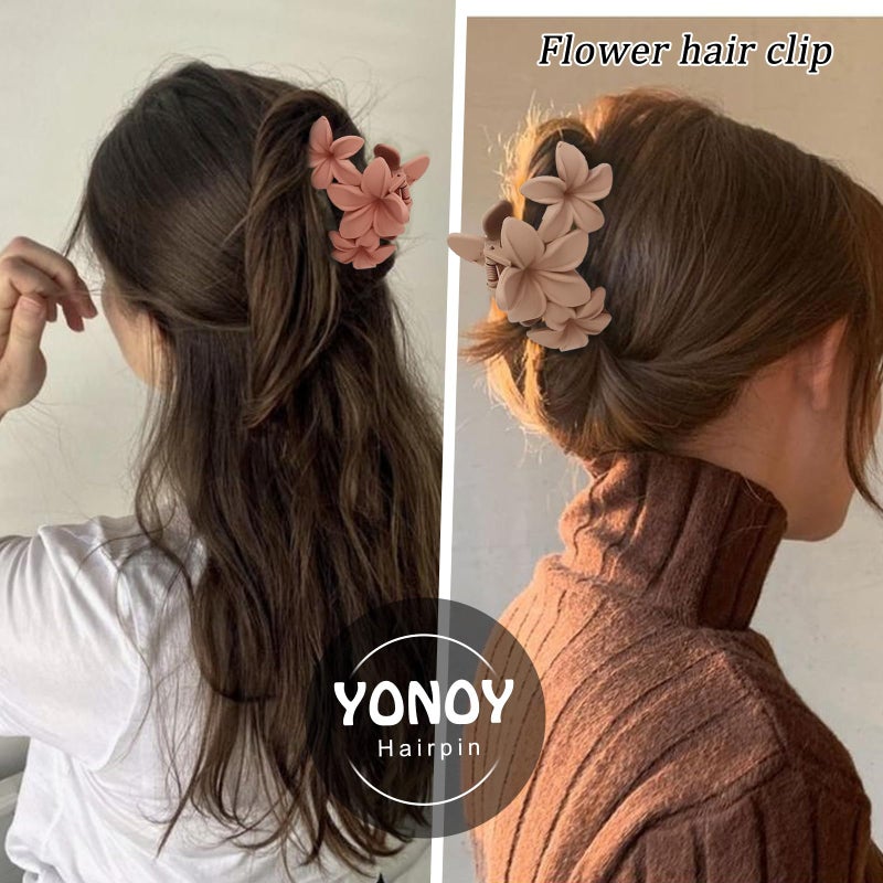 YONOY 6 قطع مشابك شعر زهور للنساء، مشابك كبيرة من بلوميريا هاواي غير قابلة للانزلاق، مع تثبيت قوي، ملحقات شعر شاطئية لطيفة - Image 2