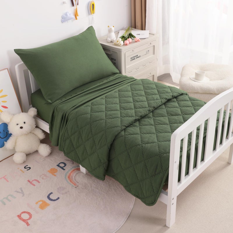 NTBAY Toddler Bedding Set - 4 Piece Soft and Breathable Crib Bedding Set for Boys and Girls, Includes Quilted Comforter, Fitted Sheet, Flat Top Sheet and Envelope Pillowcase, Olive Green - Image 3