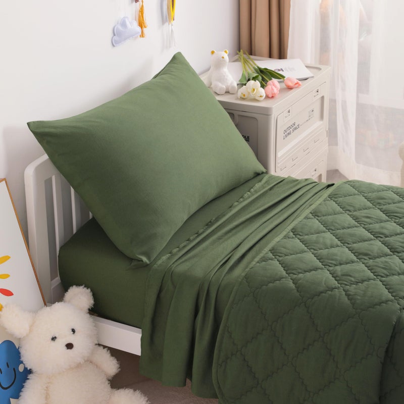 NTBAY Toddler Bedding Set - 4 Piece Soft and Breathable Crib Bedding Set for Boys and Girls, Includes Quilted Comforter, Fitted Sheet, Flat Top Sheet and Envelope Pillowcase, Olive Green - Image 5