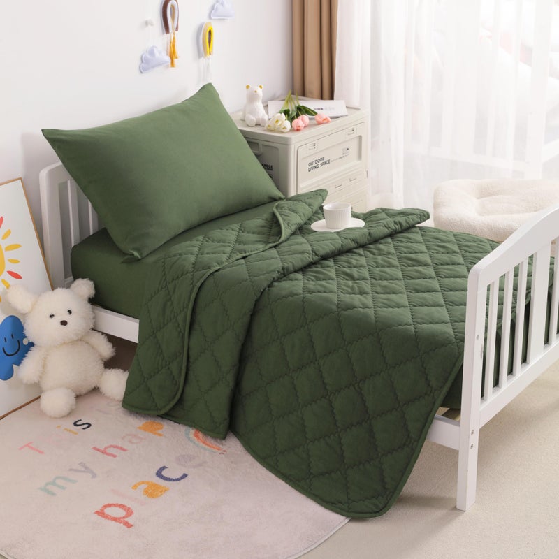 NTBAY Toddler Bedding Set - 4 Piece Soft and Breathable Crib Bedding Set for Boys and Girls, Includes Quilted Comforter, Fitted Sheet, Flat Top Sheet and Envelope Pillowcase, Olive Green - Image 4