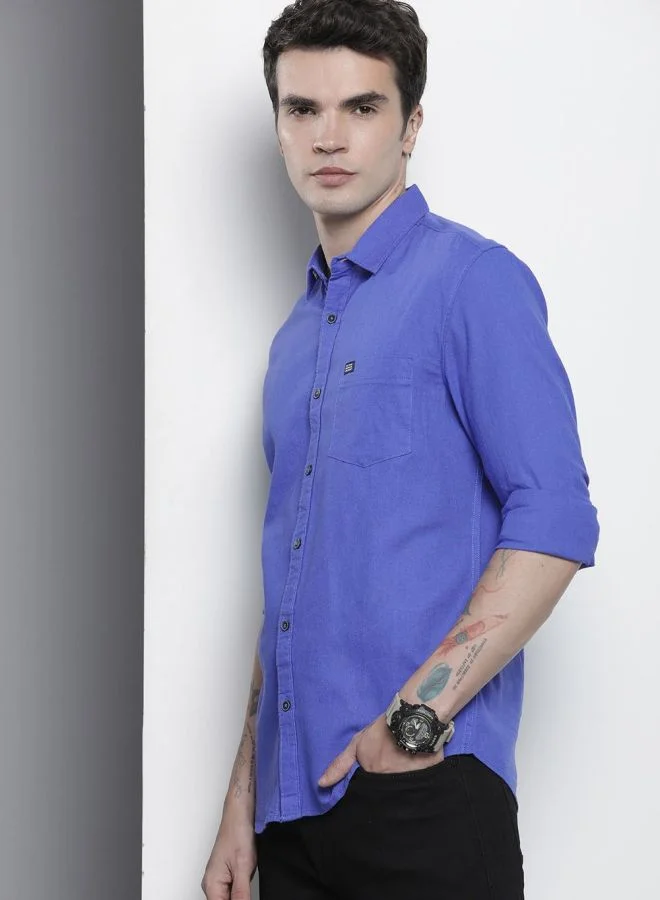 شركة المرآب الهندية Men Slim Fit Solid Full Sleeves Cutaway Collar Resort Wear Shirt