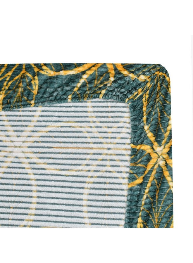 KAWI 350 TC Velvet Pencil Print 300 GSM Woolen Fleece Warm Flannel Double Bed Elastic Fitted King Size Bedsheet with 2 Zipper Pillow Cover (72"x78" X10") - Light Green Colour - Image 3