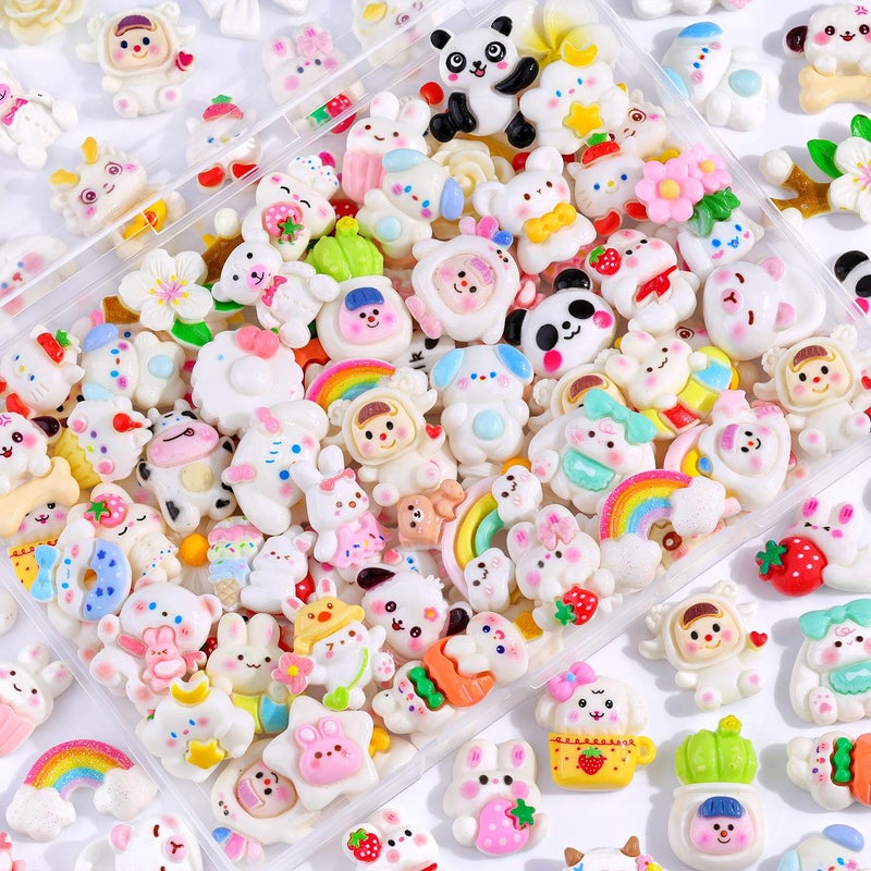 Glitzest 100Pcs White Slime Charms Assorted Cute Decoden Embellishments  Kawaii Slime Accessories Candy Heart Bear Bulk Flatback Resin Charm For Phone Junk Cases Scrapbooking Crafting & Diy Decoration - Image 1