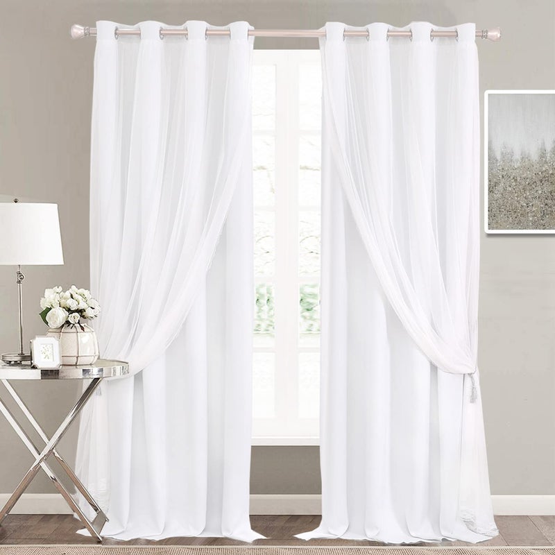 SOFJAGETQ Winter White Curtains 84 inch Length  Double Layers Voile Sheer Curtains  Draperies Panels for Bedroom Office Winter White 2 Panels