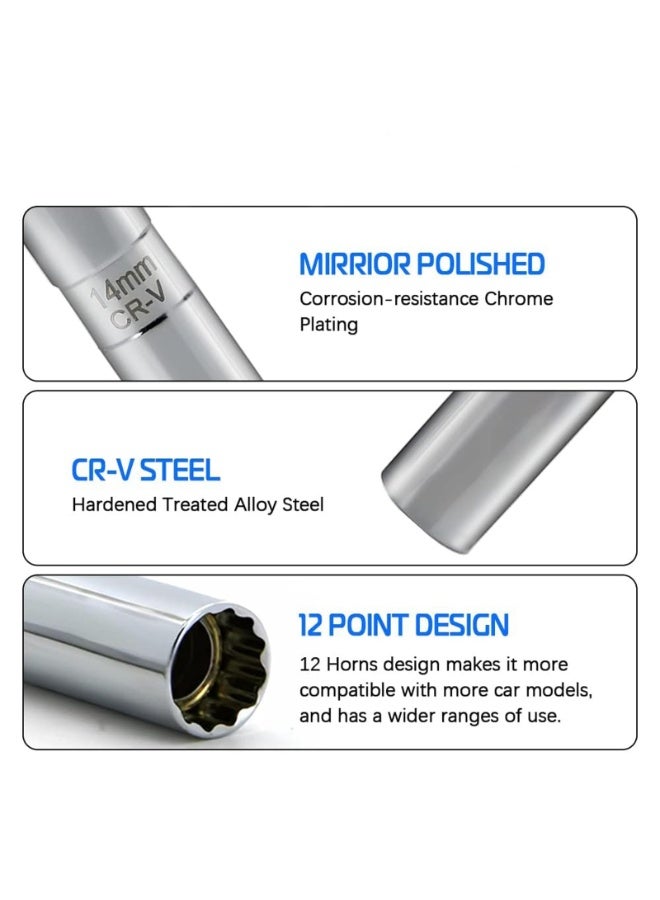 Beauenty Spark Plug Socket Set Thin Wall Swivel Magnetic Spark Plug Socket 3/8 Drive 12 Point Spark Plug Socket Removal Tool Compatible with Motorcycle Car SUV BMW Nissan Mini (14mm and 16mm) - Image 4