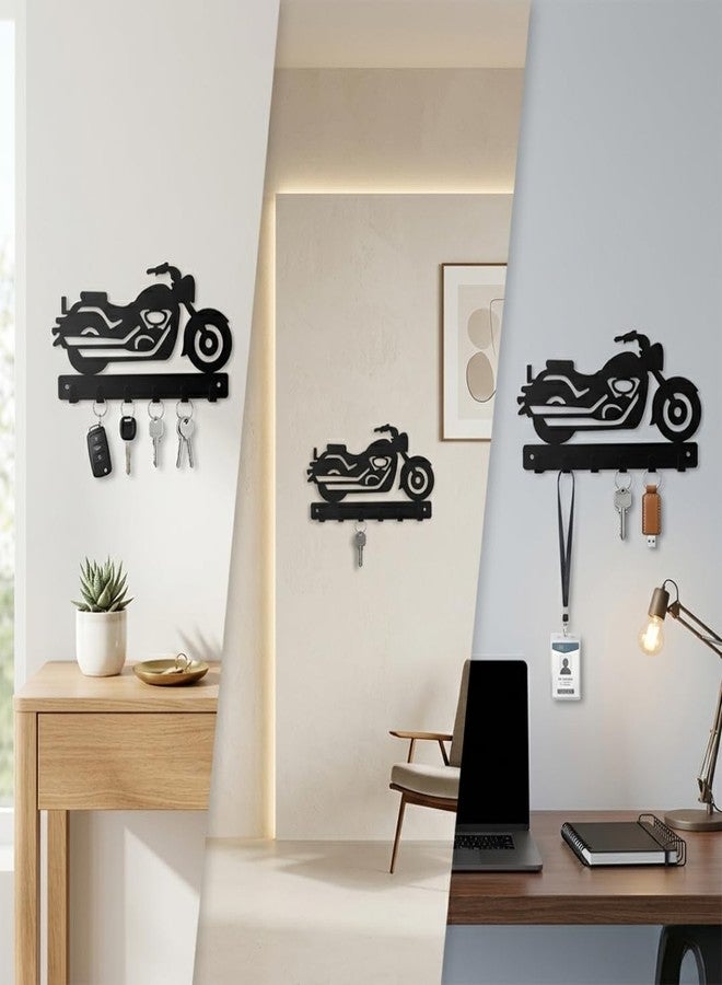 SHUCHI ESSENTIALS Bike Design Metal Key Holder for Home Decor Stylish, Wall Mounted Key Stand for Wall with 6 Hooks, Matte Black Key Hanger - Image 2